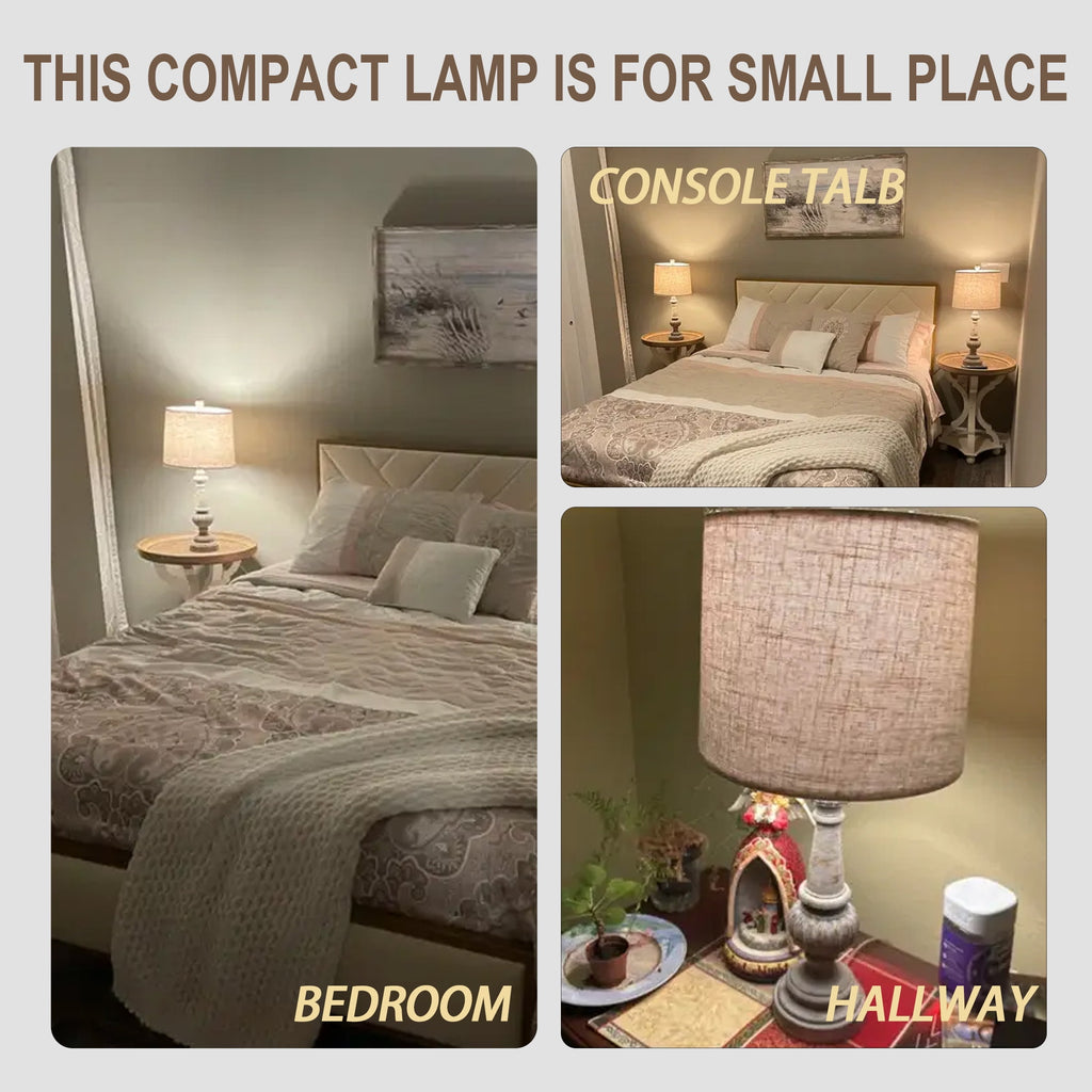 Oneach Rustic Table Lamp Set of 2 for Bedroom Living Room 24.5" Farmhouse Resin Bedside Nightstands Lamps with Linen Drum Shade