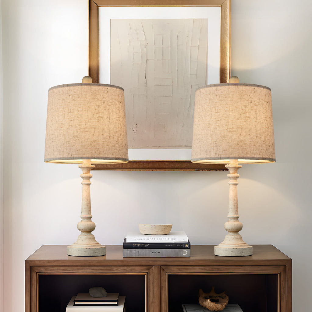 Oneach 20.25" Retro Farmhouse Table Lamp Sets of 2 for Living Room Bedroom Rustic Bedside Nightstand Lamp Resin