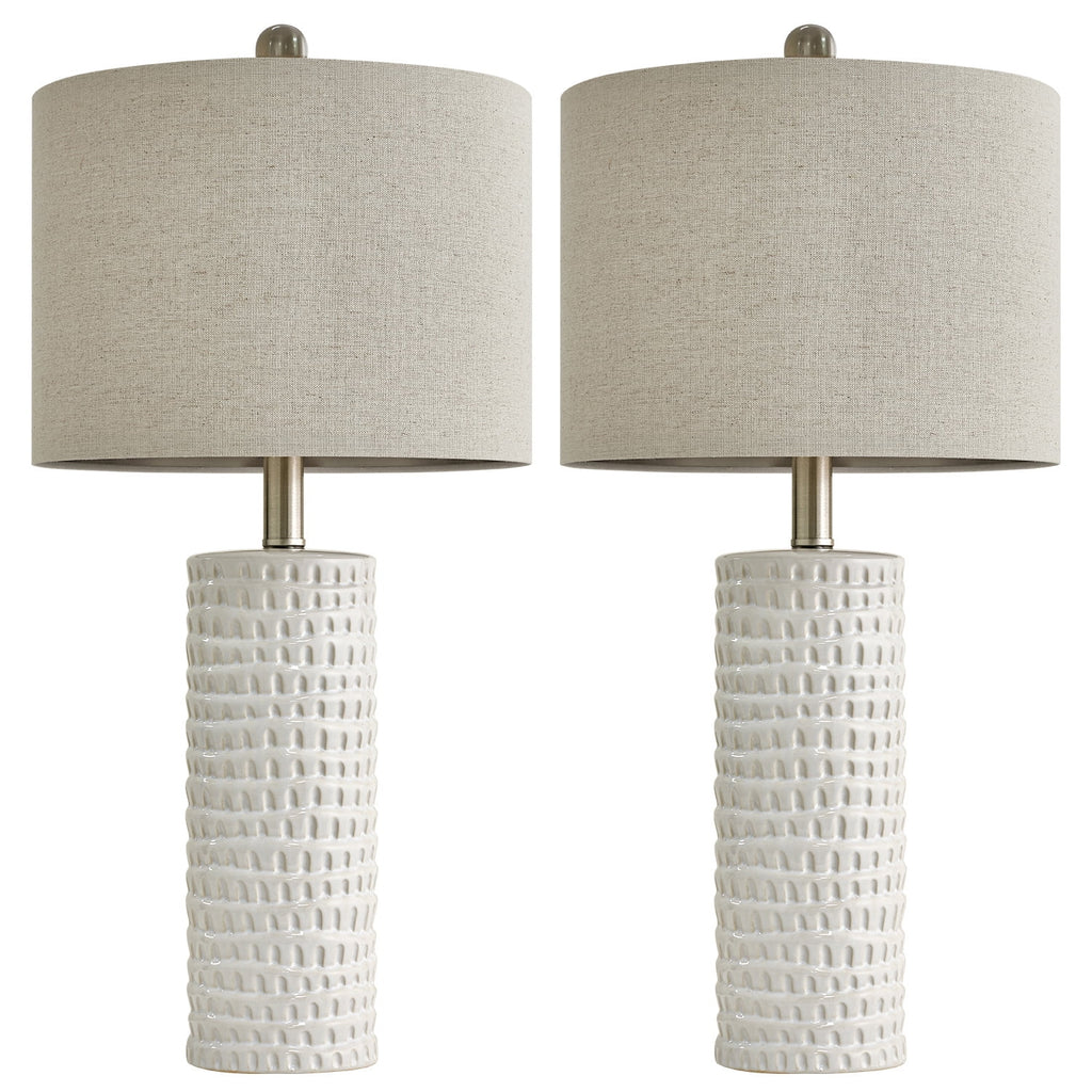 Oneach Ceramic Table Lamp Set of 2 24" White Contemporary Bedside Nightstand Lamps for Bedroom Living Room