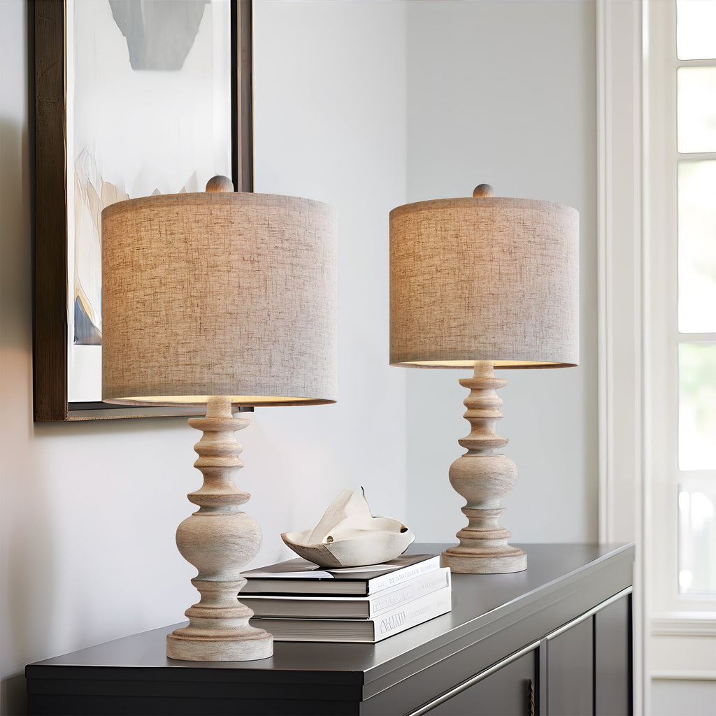 Oneach 20" Resin Table Lamps for Bedroom Lamps Set of 2 Retro Farmhouse Bedside Nightstand Lamp