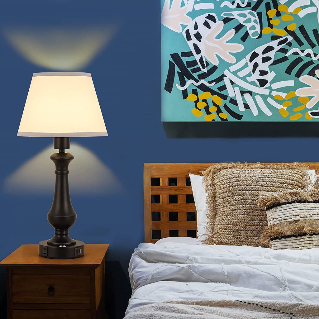 Oumilen Set of 2 Touch Sensor Touch Control Table Lamp, with 2 USB Charging Port, Black