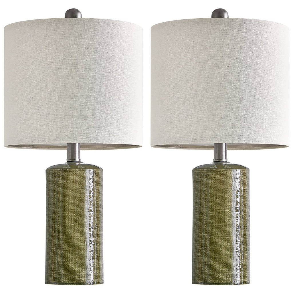 Oneach Modern Table Lamp Set of 2 for Living Room 20.25" Farmhouse Green Ceramic Bedside Nightstand Lamps for Bedroom
