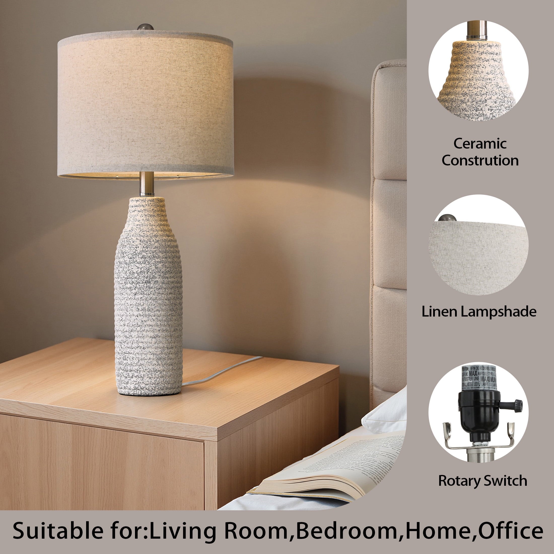 Yokila 25" White Ceramic Table Lamps Set of 2 for Living Room Bedroom Modern Bedside Nightstand Lamps