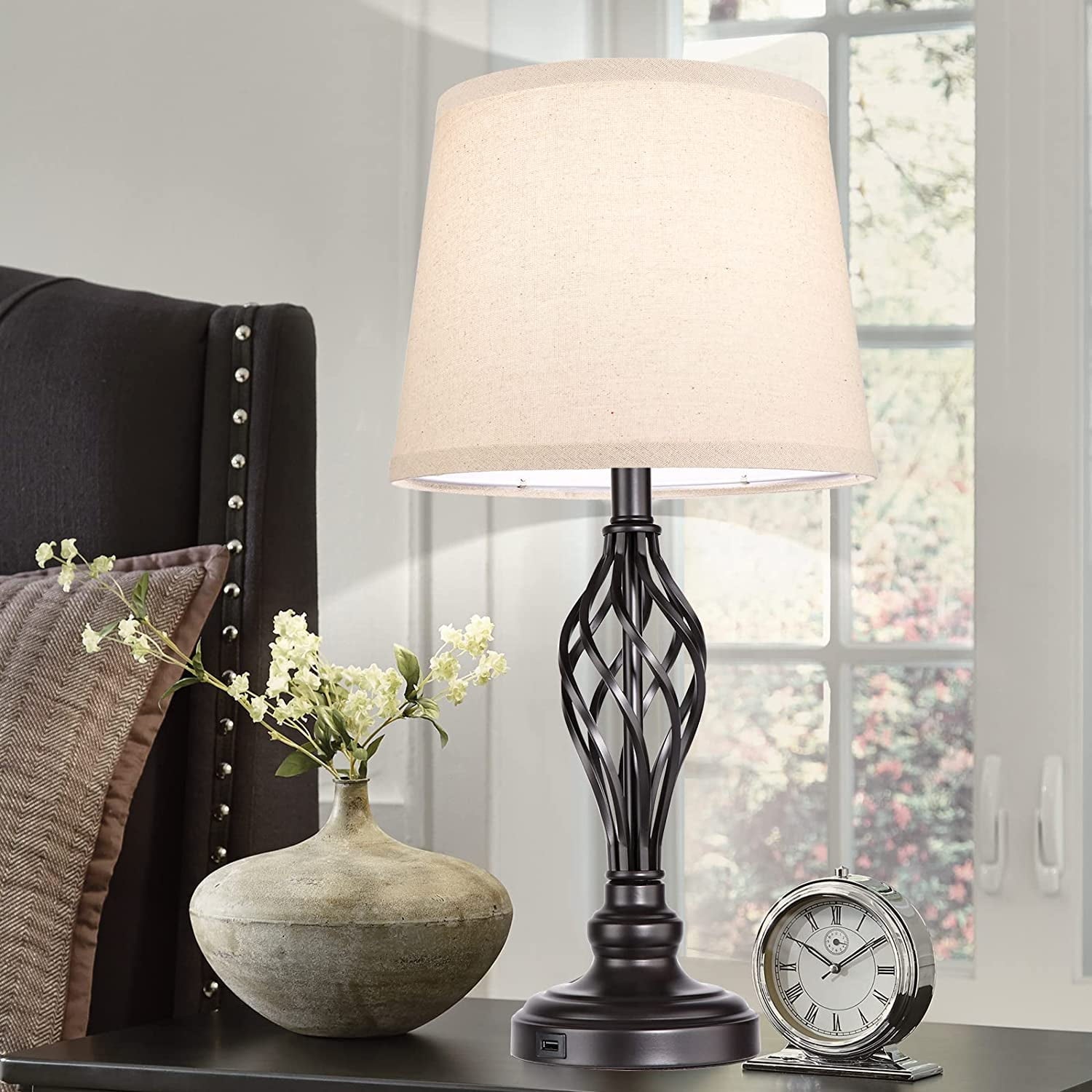 Partphoner 23.5'' Tall Farmhouse Living Room Bedside Table Lamps Set of 2 with 3-Color Temperature