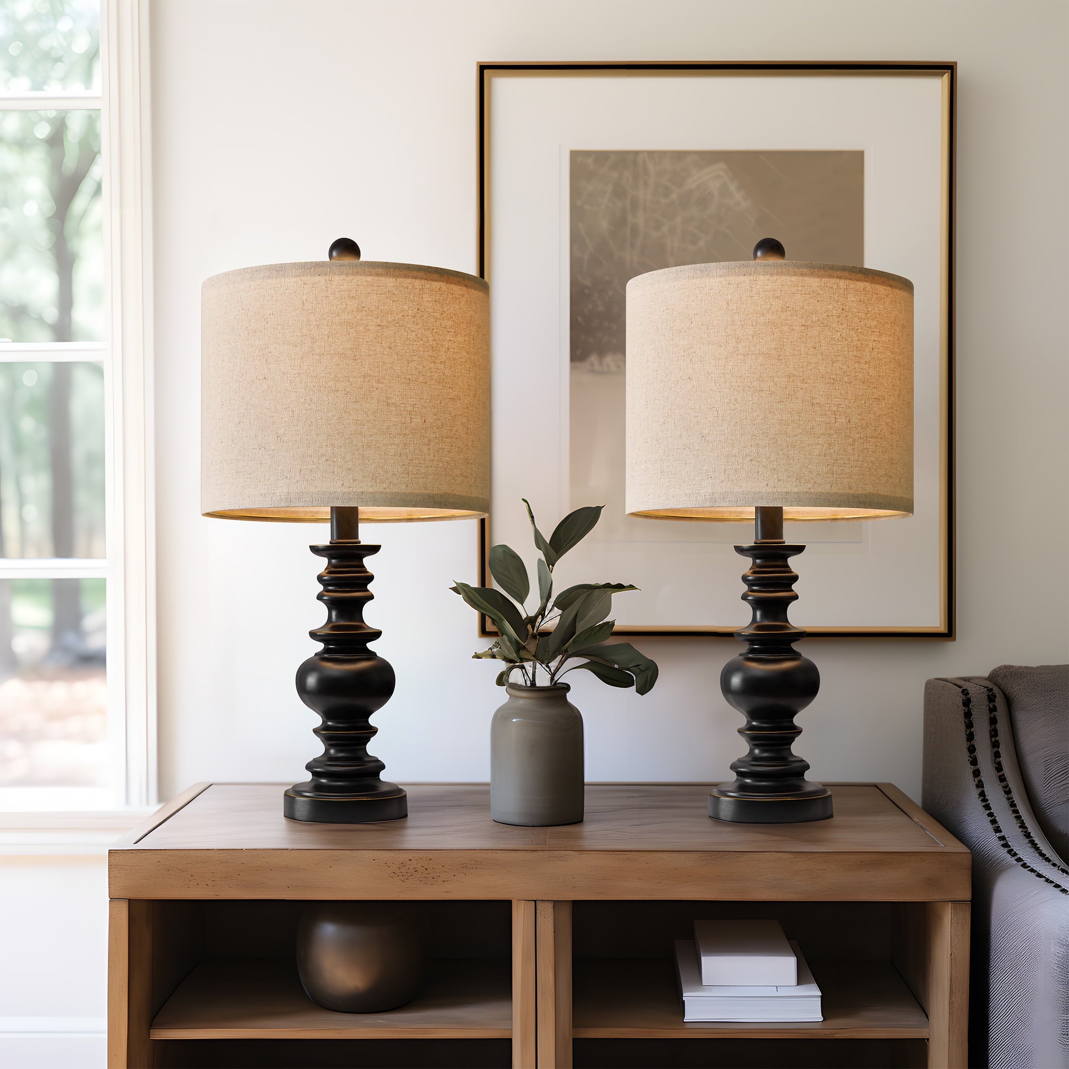 Oneach 20" Resin Table Lamps for Bedroom Lamps Set of 2 Retro Farmhouse Bedside Nightstand Lamp