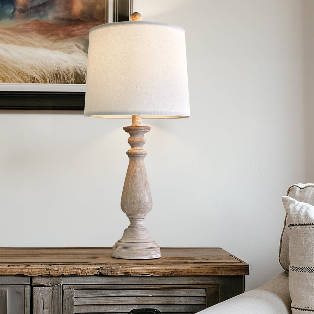 Oneach Farmhouse Table Lamp for Living Room Bedroom 20" Retro Nightstands Bedside Lamps Resin