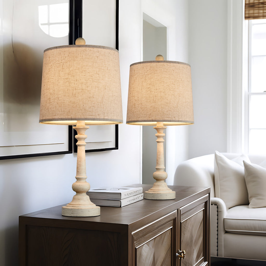 Oneach 20.25" Retro Farmhouse Table Lamp Sets of 2 for Living Room Bedroom Rustic Bedside Nightstand Lamp Resin