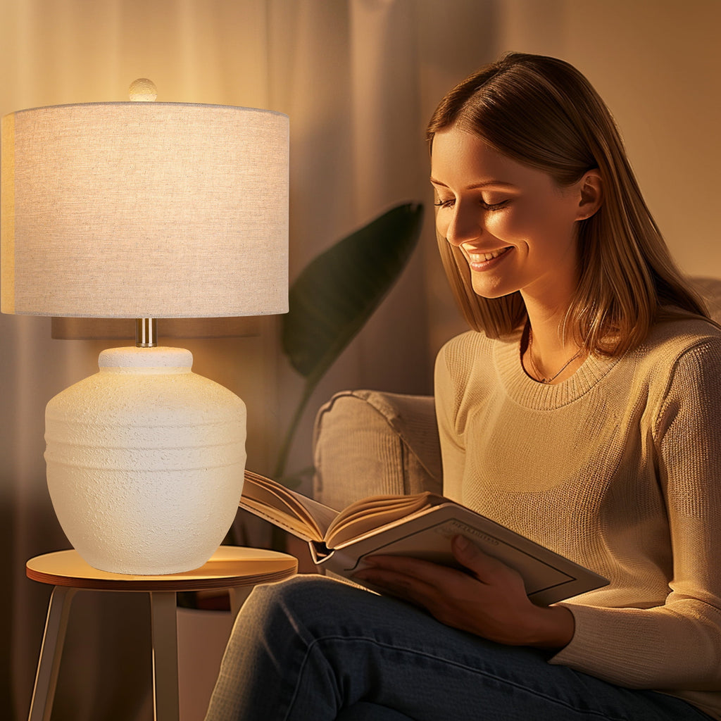 Farmhouse Jar Table Lamp 1 Pack, Rotary Switch Rustic Bedside Lamp, Pot Nightstand Lamp for Bedroom Living Room (LED Bulb Included)