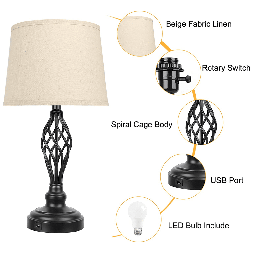 Partphoner 23.5'' Tall Farmhouse Living Room Bedside Table Lamps Set of 2 with 3-Color Temperature