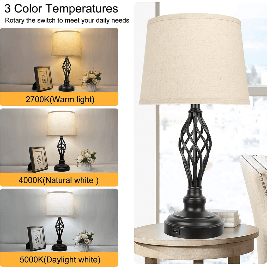 Partphoner 23.5'' Tall Farmhouse Living Room Bedside Table Lamps Set of 2 with 3-Color Temperature