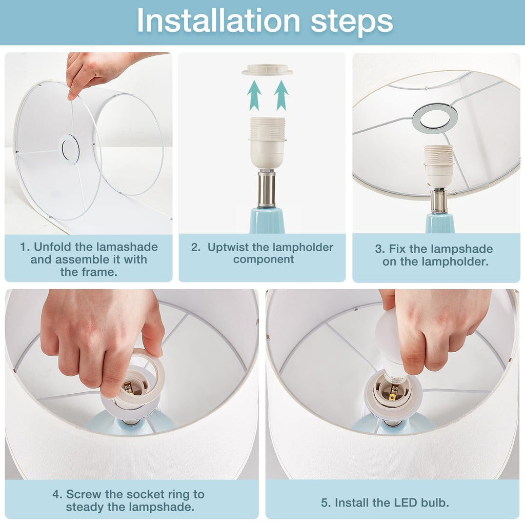 NATYSWAN Table Lamp Set of 2, Ceramic Table Lamp Classic Beside Lamps Nightstand Lamp Modern Table Lamp for Living Room, Bedroom & Office Rocker Swtich Sky Blue-LED Bulbs Included